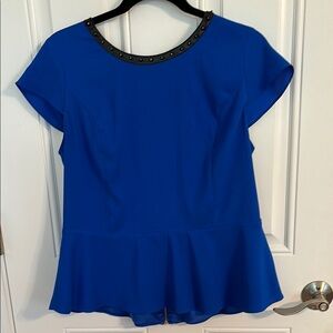 Express Blue Peplum Blouse with Cap Sleeves